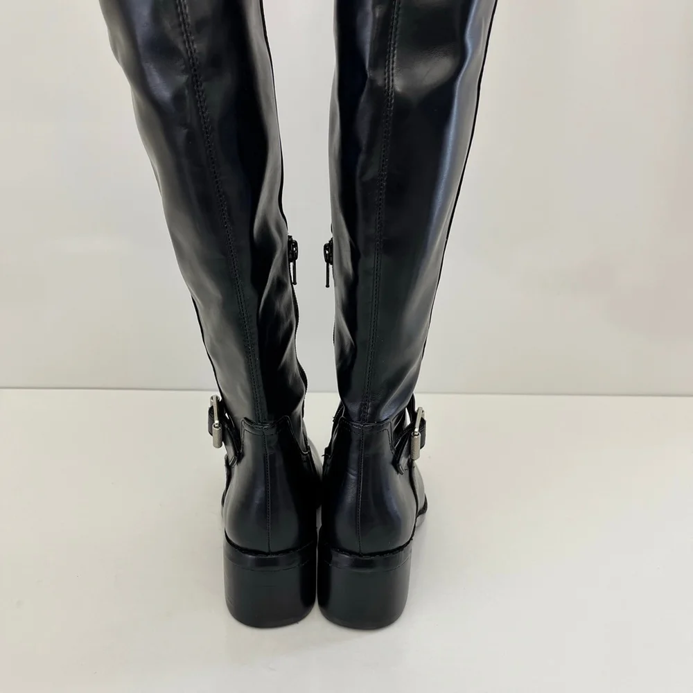 Black Over The Knee Boots Low Block Heel Buckle Riding Boots Size 5 DV Dolce Vit